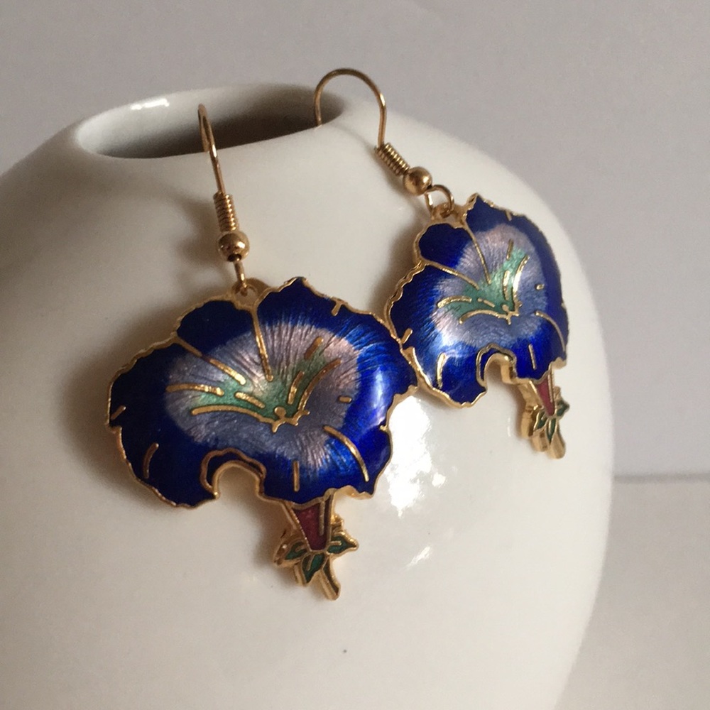 Enamel morning glory earrings